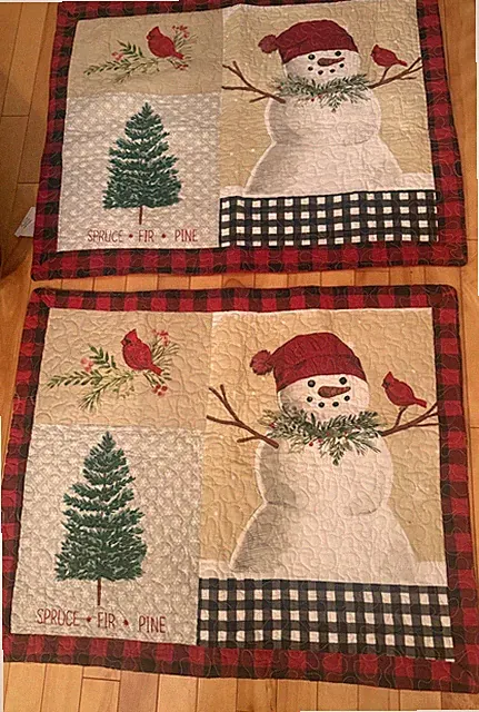2 St Nicholas Square Quilted Pillow Shams Christmas Tree Snowman Cardinals Pine