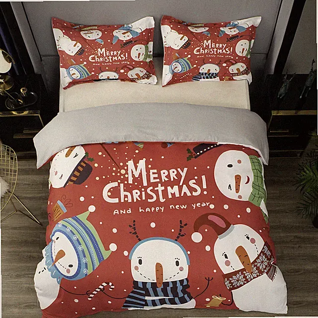 3D Christmas Snowman Quilt Cover Set Bedding Sets Pillowcases Queen