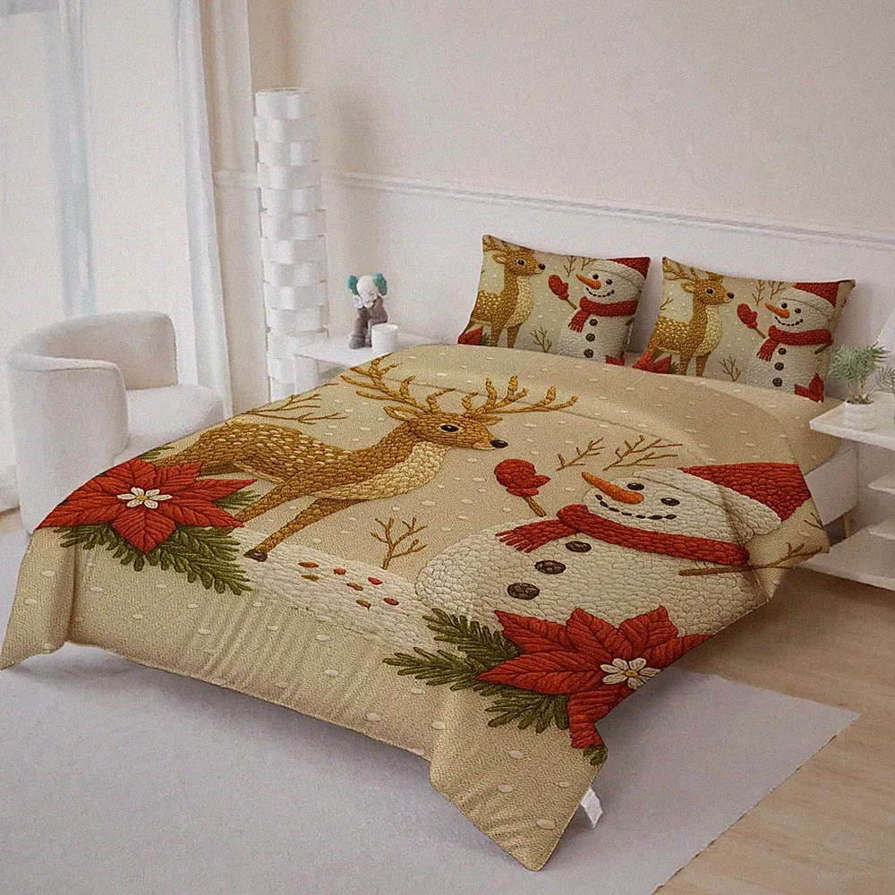 3D Christmas Theme Snowman Elk Quilt Cover Set Bedding Sets Pillowcases