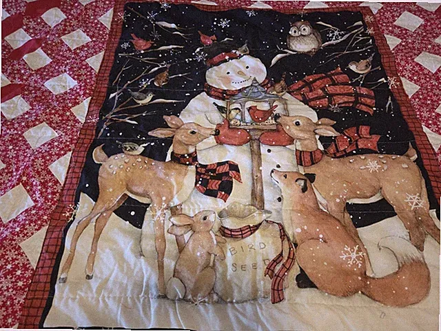 Beautiful Snowman And Dear Quilt With Two Pillows Sham