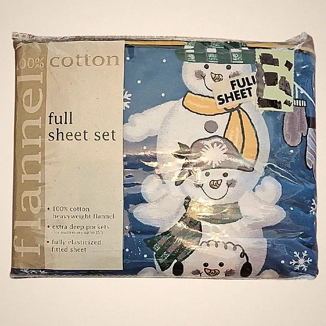 Bed Bath & Beyond Snowman Flannel Extra Deep Pocket Full Size Sheet Set (NIB)