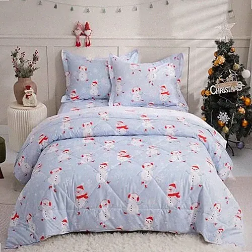 Blue Kids Comforter Set Size, 3 PC Christmas Winter Printed Full Snowman
