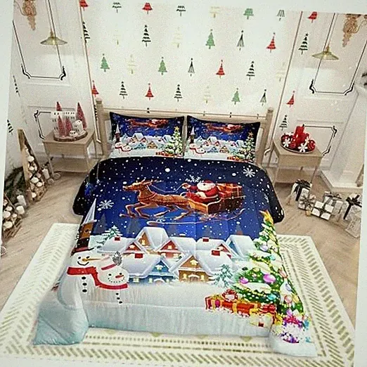 Christmas Bedding Set Size Snowman Christmas Tree Print Twin Multi 01