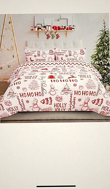 Christmas Duvet Cover With Pillow Cases (2) Snowman Christmas Tree Red/white