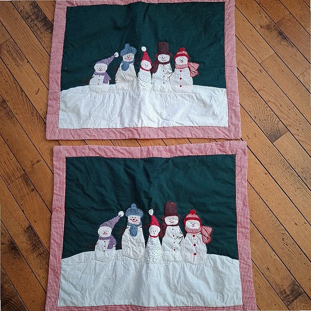 Christmas winter snowman applique pillow Shams cases multicolor country Gingham