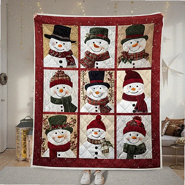 Cute Snowman Quilted Blanket Xmas Throw Cozy Holiday Winter Decor Gift Xmas Gift