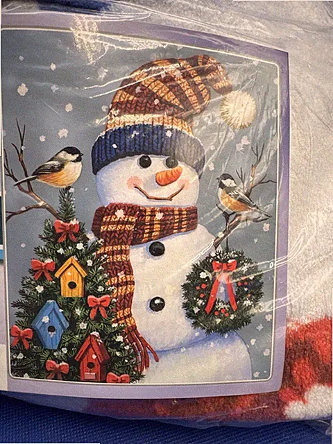 Dawhud Direct Snowman & Birdhouse 50x60 Fleece Throw Blanket NWT