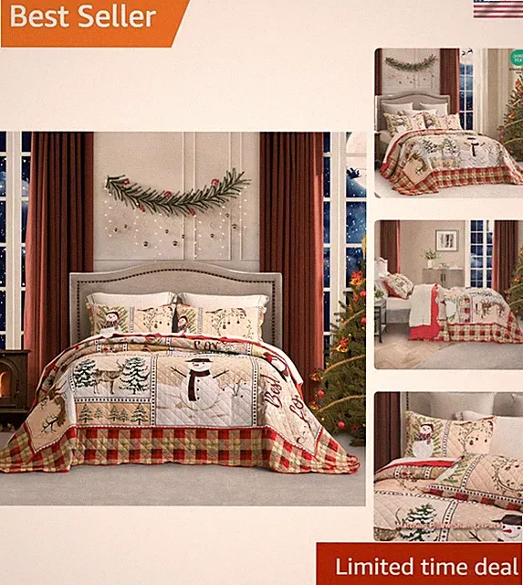 Festive Winter Snowman King Bedspread Set - Lightweight Microfiber Comfort