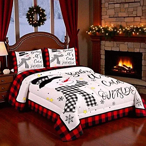 Kids Christmas Snowman Comforter Set Size,Snowflake Winter King Multi 07-red