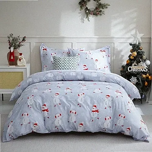 Kids Duvet Cover Set Size, 2 Piece Blue Printed Christmas Twin Snowman