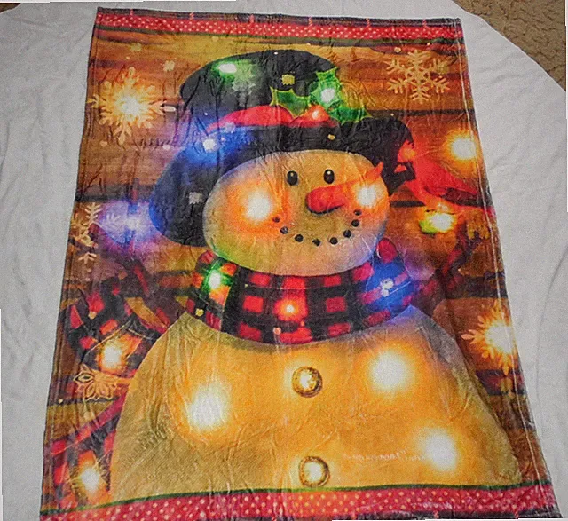 New Snowman Fleece Throw Blanket 53" x 41" Snowflakes lights Christmas Winter