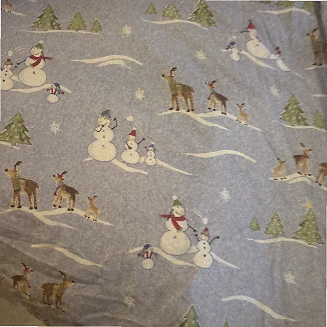 Pottery Barn Kids Blue Flannel Cotton Snowman Reindeer Duvet Cover Queen Full