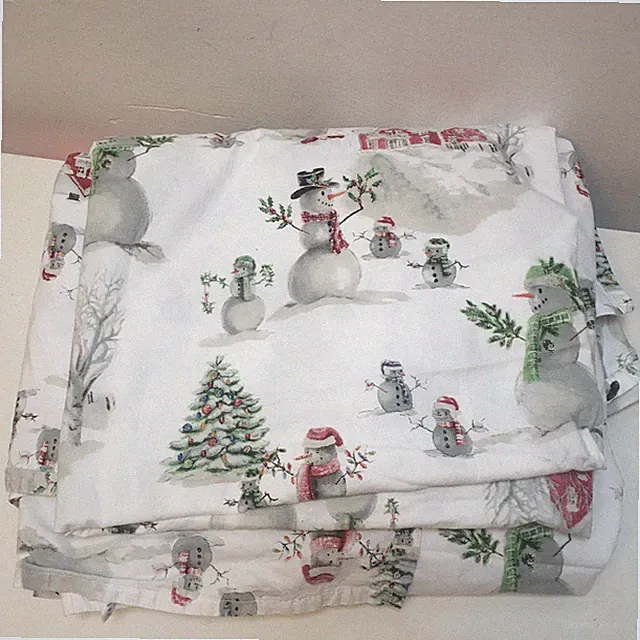 Pottery Barn Snowman flat sheet queen size christmas holiday winter