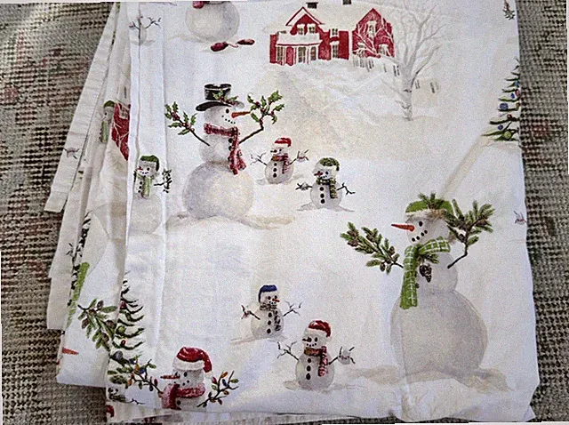 Pottery Barn Snowman flat sheet Twin size Organic Cotton christmas holiday