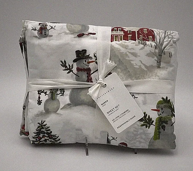 Pottery Barn Snowman Queen Sheet Set