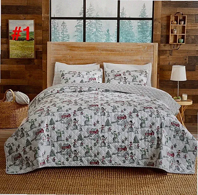 Premium Microfiber Reversible Christmas Quilt Duvet Set Queen Snowman 3 Piece