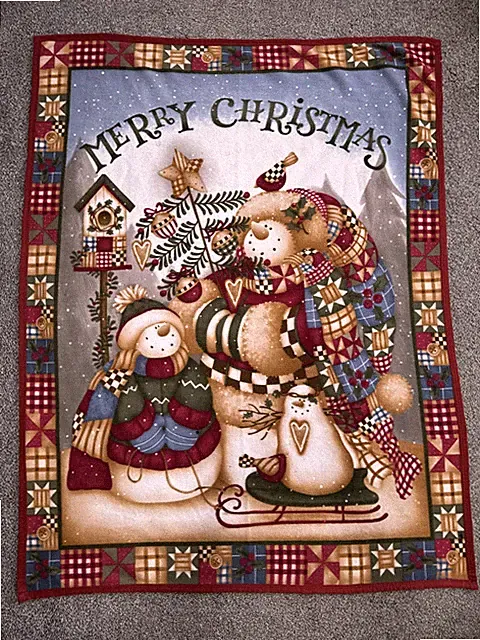 SNOWMEN MERRY CHRISTMAS FLEECE Throw Blanket 100% Polyester 50x62” GUC