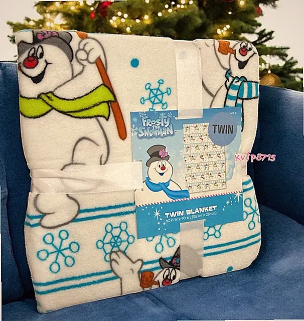 Twin Frosty The Snowman Throw Blanket 60x90”Christmas Gifts Snowflakes Snow Blue