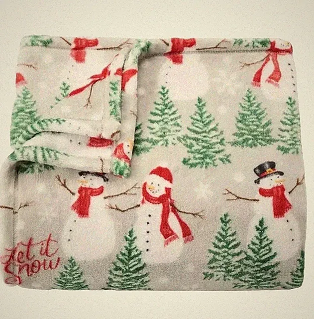 YULETIDE SNOWMAN Snowmen & Trees Oversized 5x6' THROW BLANKET The Big One NEW